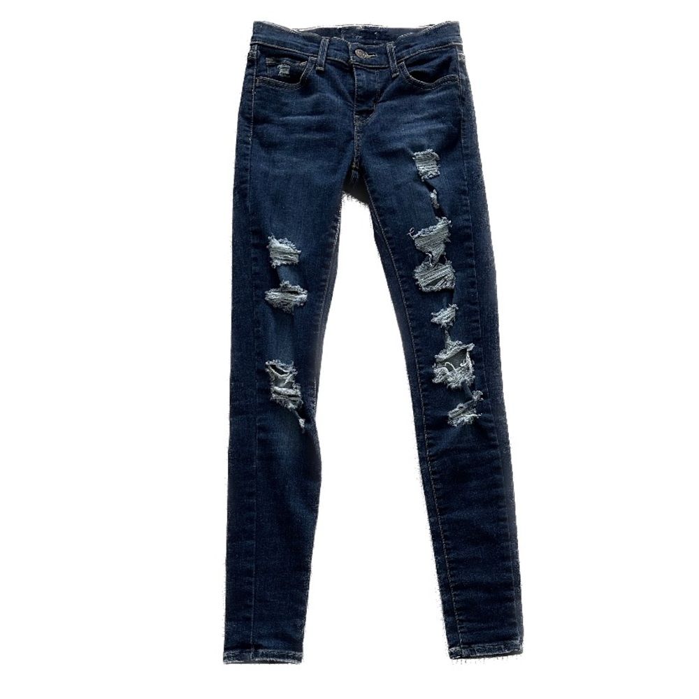 Super Skinny Dark Blue Jeans With Rips